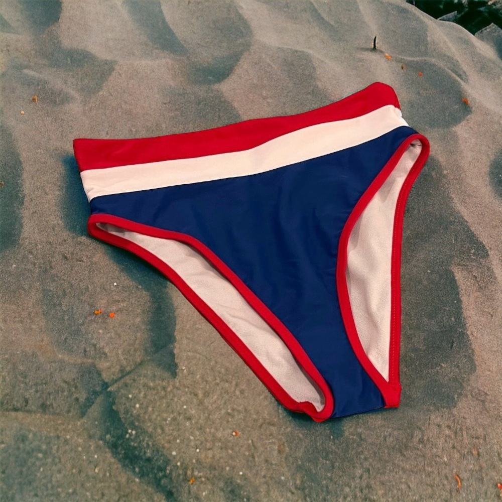 O’rageous™  Blue and Red High Waisted Bikini Bottoms Medium